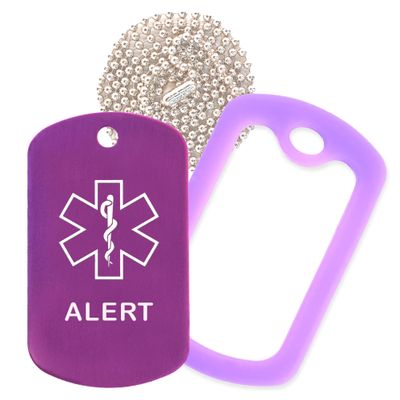 Alert Medical Alert ID Necklace with Purple Tag, Purple Silencer, and 30'' USA Chain - 154 Color Choices