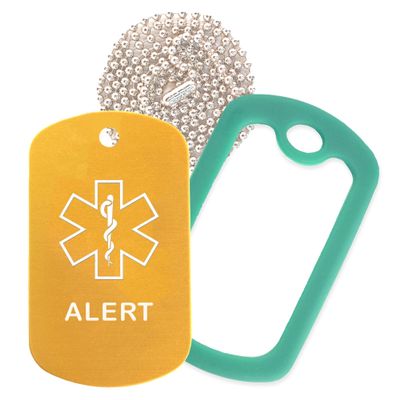 Alert Medical Alert ID Necklace with Gold Tag, Green Dark Silencer, and 30'' USA Chain - 154 Color Choices