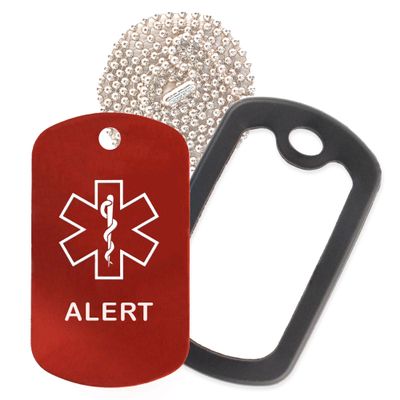 Alert Medical Alert ID Necklace with Red Tag, Black Silencer, and 30'' USA Chain - 154 Color Choices