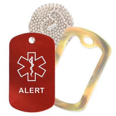 Alert Medical Alert ID Necklace with Red Tag, Camo Forest Silencer, and 30'' USA Chain - 154 Color Choices