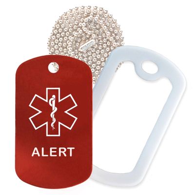Alert Medical Alert ID Necklace with Red Tag, White Silencer, and 30'' USA Chain - 154 Color Choices