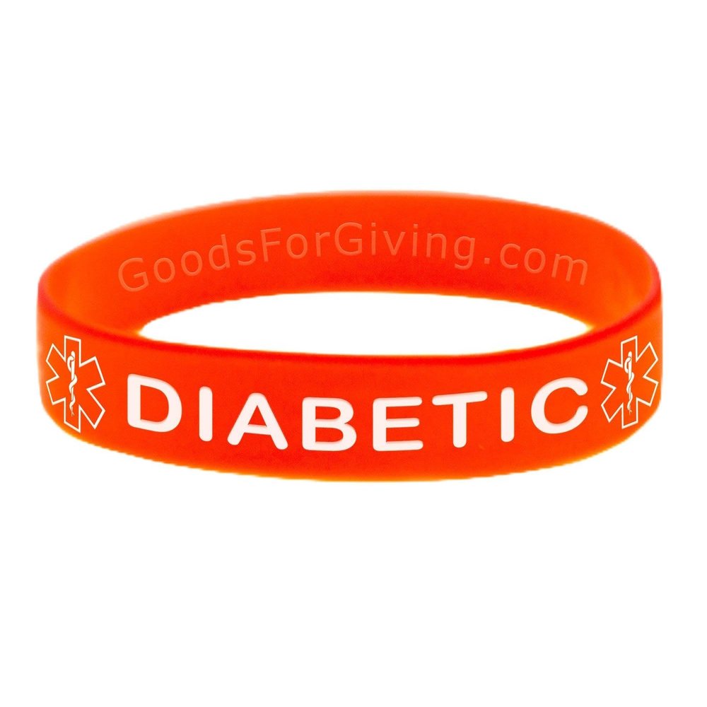 Goods For Giving Diabetic ID Bracelet Wristband - Orange - 8 Inches - Standard