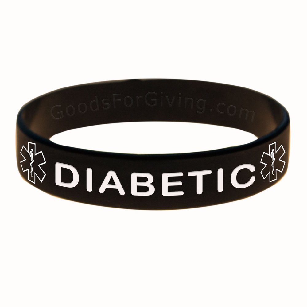 Goods For Giving Diabetic ID Bracelet Wristband - Black - 8 Inches - Standard