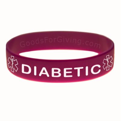 Diabetic ID Bracelet Wristband - Purple - 8 Inches - Standard