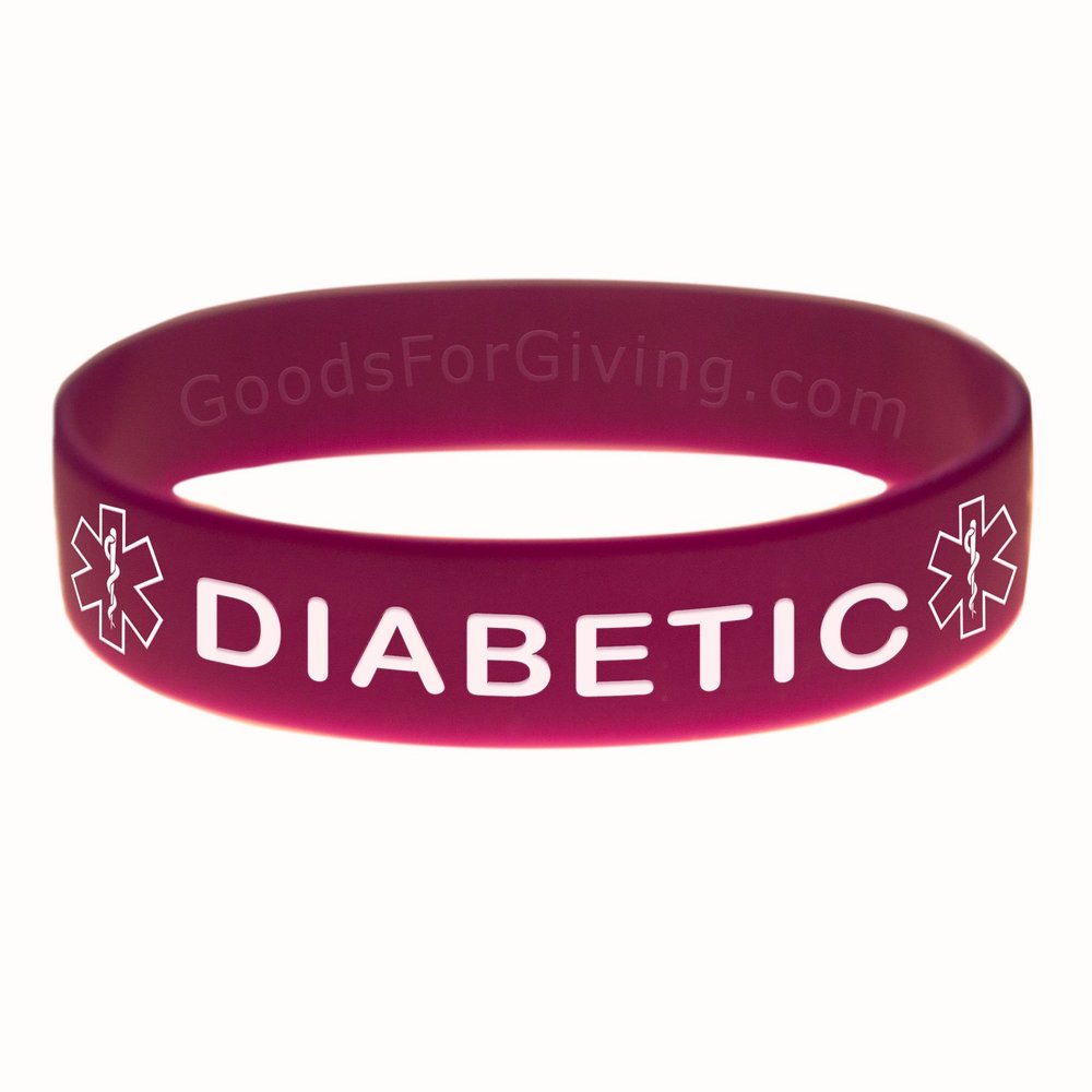 Diabetic ID Bracelet Wristband - Purple - 8 Inches - Standard