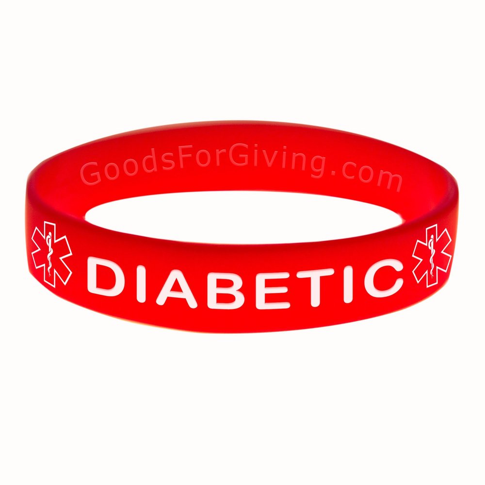 Diabetic ID Bracelet Wristband - Red - 8 Inches - Standard