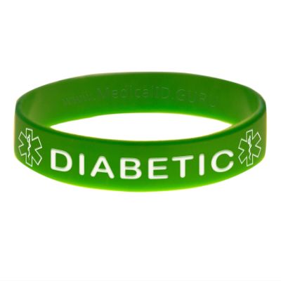 Diabetic ID Bracelet Wristband - Green - 8 Inches - Standard