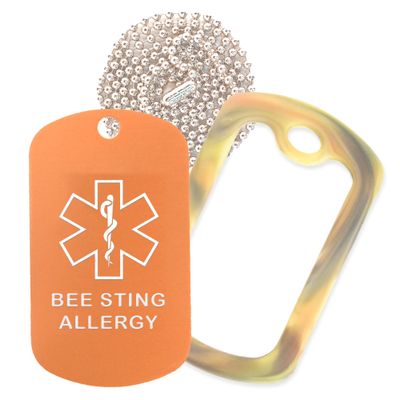 Bee Sting Allergy Medical Alert ID Necklace with Copper Tag, Camo Forest Silencer, and 30'' USA Chain - 154 Color Choices
