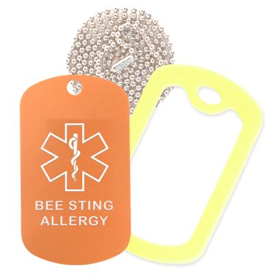 Bee Sting Allergy Medical Alert ID Necklace with Copper Tag, Yellow Silencer, and 30'' USA Chain - 154 Color Choices