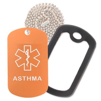 Asthma Medical Alert ID Necklace with Copper Tag, Black Silencer, and 30'' USA Chain - 154 Color Choices