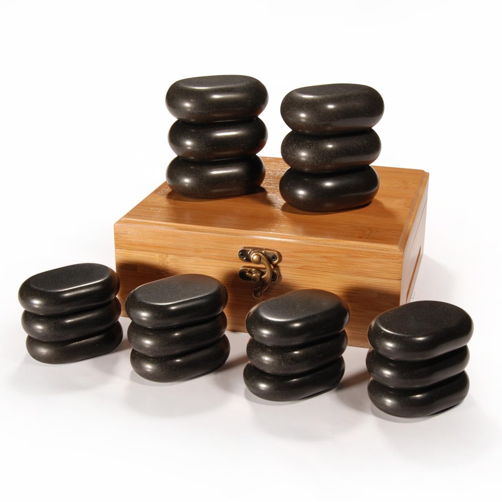 Master Massage 18-Piece Hot Stone Set  Basalt Rocks for Professional & Home Spa, Healing & Pain Relief