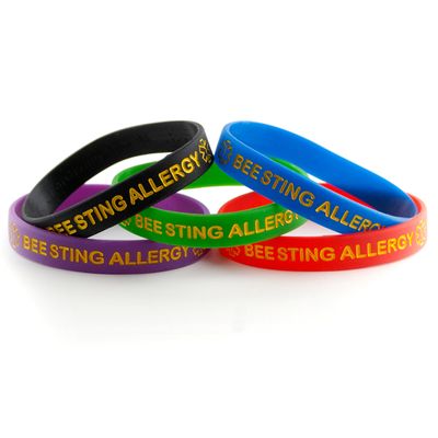 Goods For Giving Bee Sting Allergy ID Bracelet Wristband Combo - 5 Pack - 8-1/4 Inches - Large - Black Blue Green Red Purple
