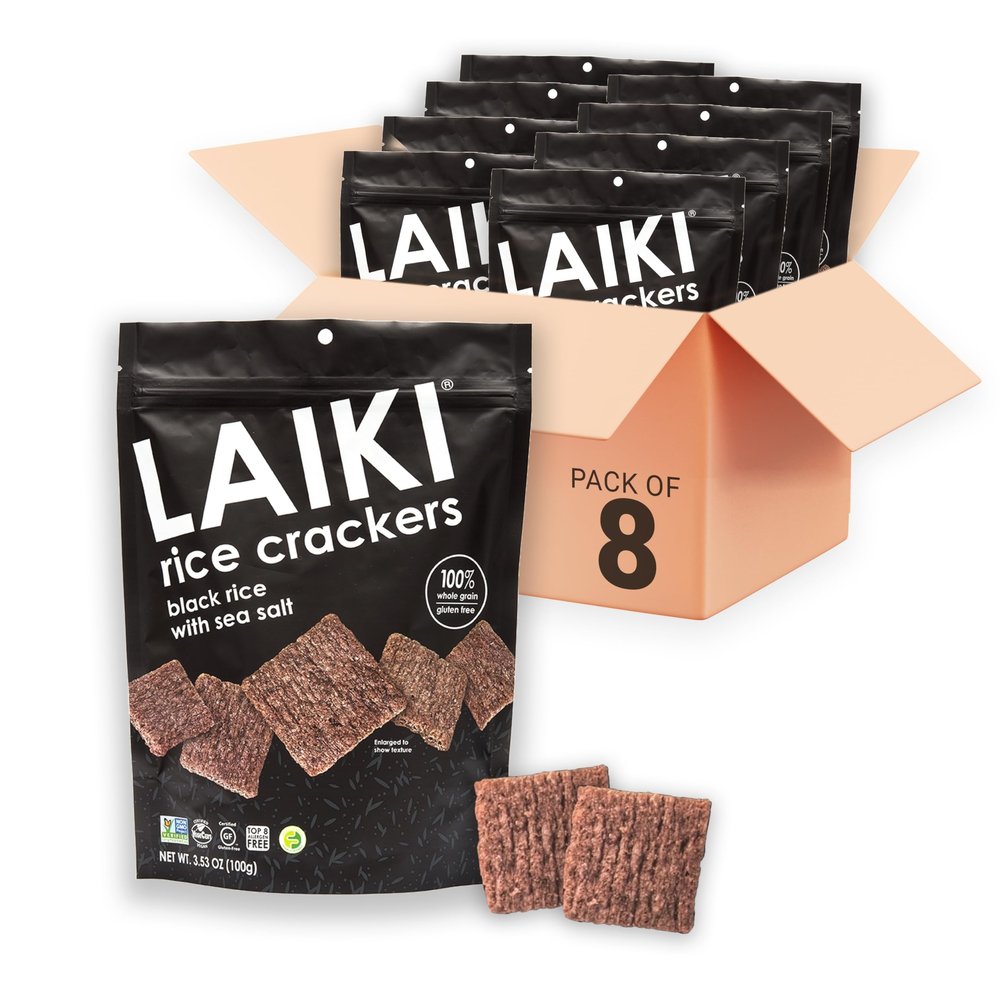 Gluten Free Rice Crackers - Seed-Oil Free - Snacks - Low Sodium Crackers Crunch - Allergen-Friendly , Vegan, Non-GMO Verified, FODMAP Friendly, Black Rice Simply Sea Salt flavor - 3.53 Oz Bag (Pack of 8)