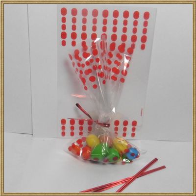 100pcs 4"x 6" Polka dot Cello Bags + Matched Twist Ties for Party Gift Packing (Red)