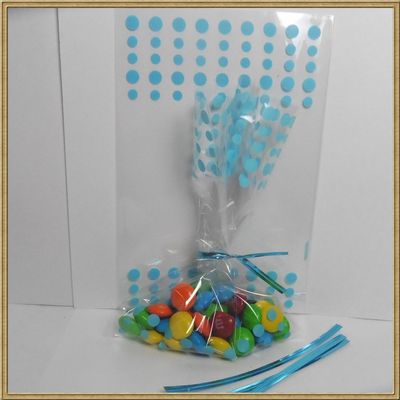 100pcs 4"x 6" Polka dot Cello Bags + Matched Twist Ties for Party Gift Packing (Blue)