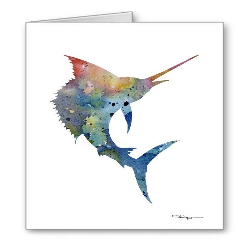 DJ Rogers Fine Art Blue Sailfish - Set of 10 Fishing Note Cards With Envelopes