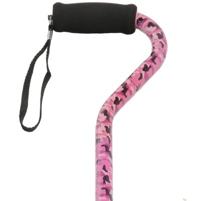 PCP Offset Handle Foam Grip Adjustable Cane, Pink Camo Pattern