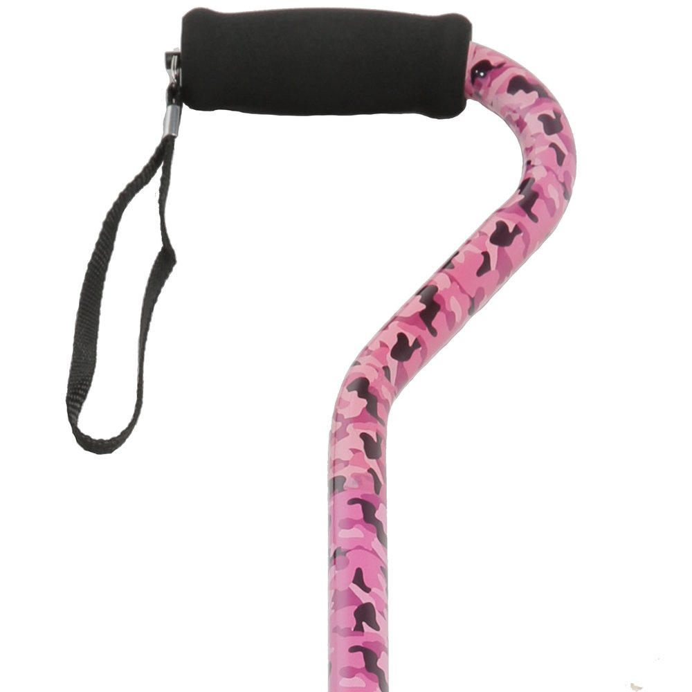 PCP Offset Handle Foam Grip Adjustable Cane, Pink Camo Pattern