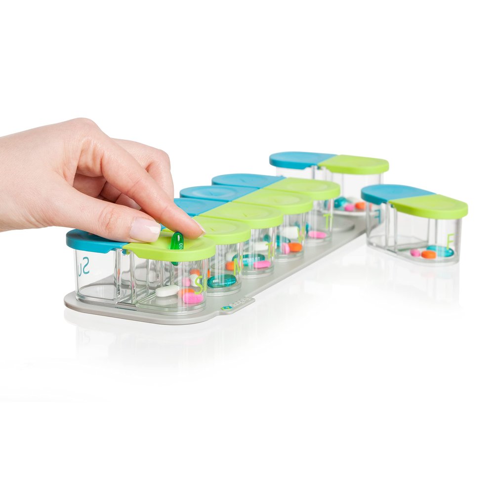Sagely Smart XL Weekly Pill Organizer AM/PM - Medicine Storage Organizer with Reminder Alarm App (Large Enough to Fit Fish Oil, Cod Liver Oil, Vitamin D Supplements & Vitamins) (Blue/Green)