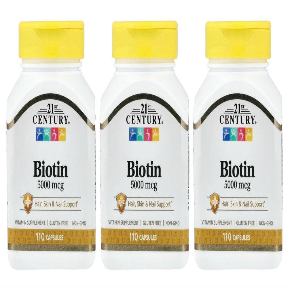21st Century Biotin 5000 Mcg Capsules, 110-Count (Pack of 3)