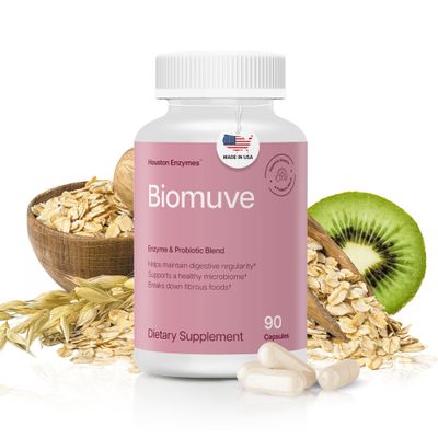 Houston Enzymes Biomuve 120 Capsules | Professionally Formulated to Maintain Regularity & Healthy Bowel Movements | Unique Combination of Enzymes, Probiotics, Prebiotics & Botanicals