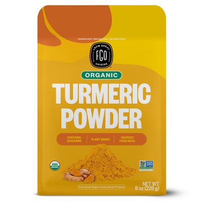 FGO Organic Turmeric Powder w/Curcumin, 8oz Resealable Pouch, USDA Organic and Non-GMO, Sourced from India, Packaging May Vary (Pack of 1)