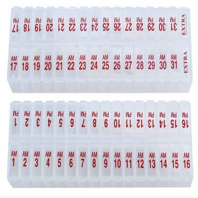 Twice-a-Day Monthly Large Pill Organizer Set - AM and PM Medication Organizer for the Entire Month. Set Contains 2 Organizers for 1 Month. (New STAY-TIGHT Lids)