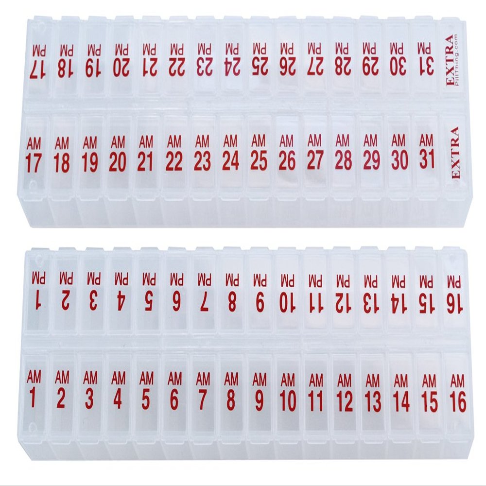 Twice-a-Day Monthly Large Pill Organizer Set - AM and PM Medication Organizer for the Entire Month. Set Contains 2 Organizers for 1 Month. (New STAY-TIGHT Lids)