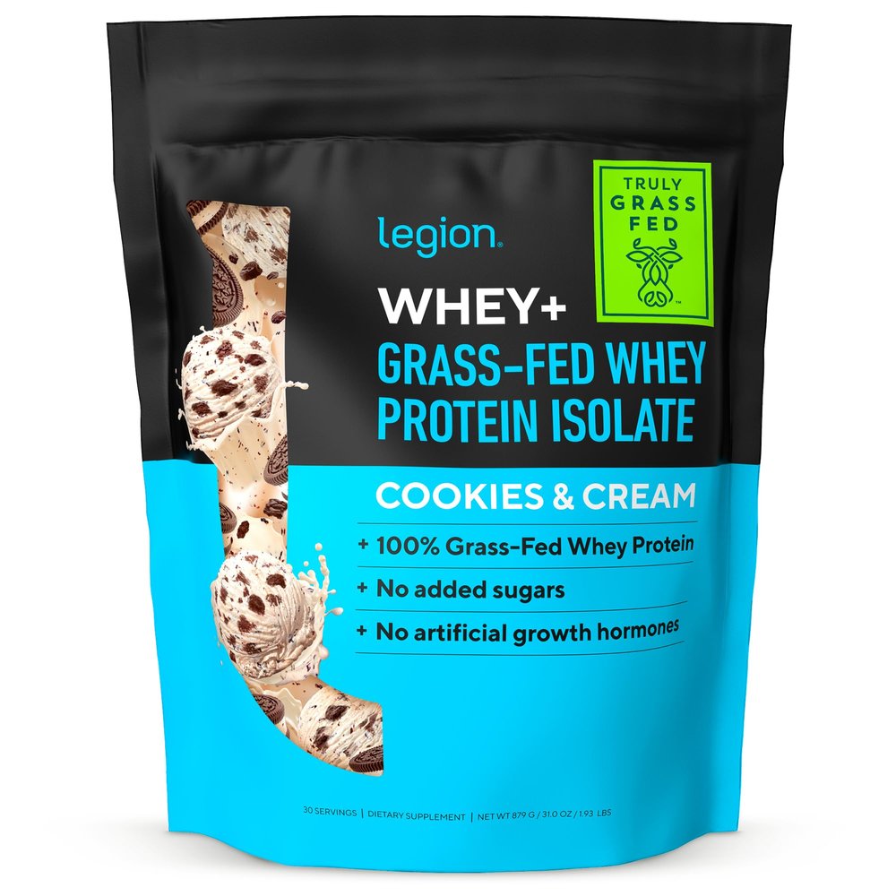 LEGION Whey+ Protein Whey Isolate from Grass Fed Cows (Cookies & Cream, 30 Servings) - Whey Protein Isolate Powder Low Calorie, Non-GMO, Sugar Free, Lactose and Gluten Free, All Natural Protein Powder