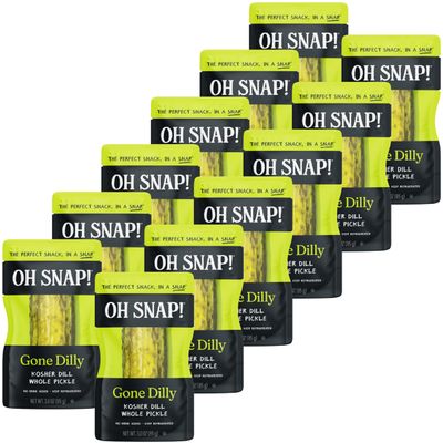 OH SNAP! Gone Dilly Whole Pickle (12 Pack) - Whole Kosher Dill Pickle Snack - Fresh Packed Ready To Eat - Gluten-Free, Fat-Free, Non-GMO Veggies - Delicious & Healthy Snack