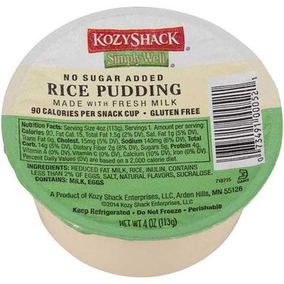 Kozy Shack Rice Pudding No Sugar Added, 4 Ounce -- 48 per case.