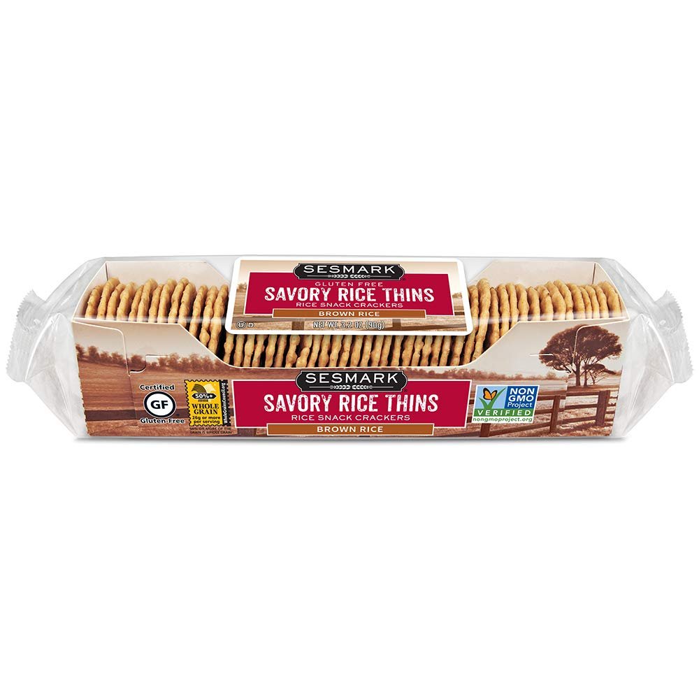 Sesmark Gluten Free Rice Thins Brown Rice - Non GMO Project Verified - 3.2 Oz. (Pack of 12)