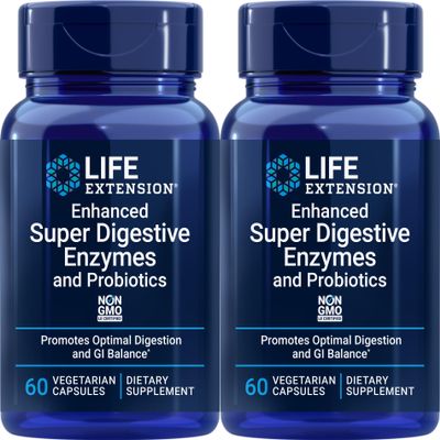 Life Extension Enhanced Super Digestive Enzymes and Probiotics, 60 Vegetarian Capsules (Pack of 2)