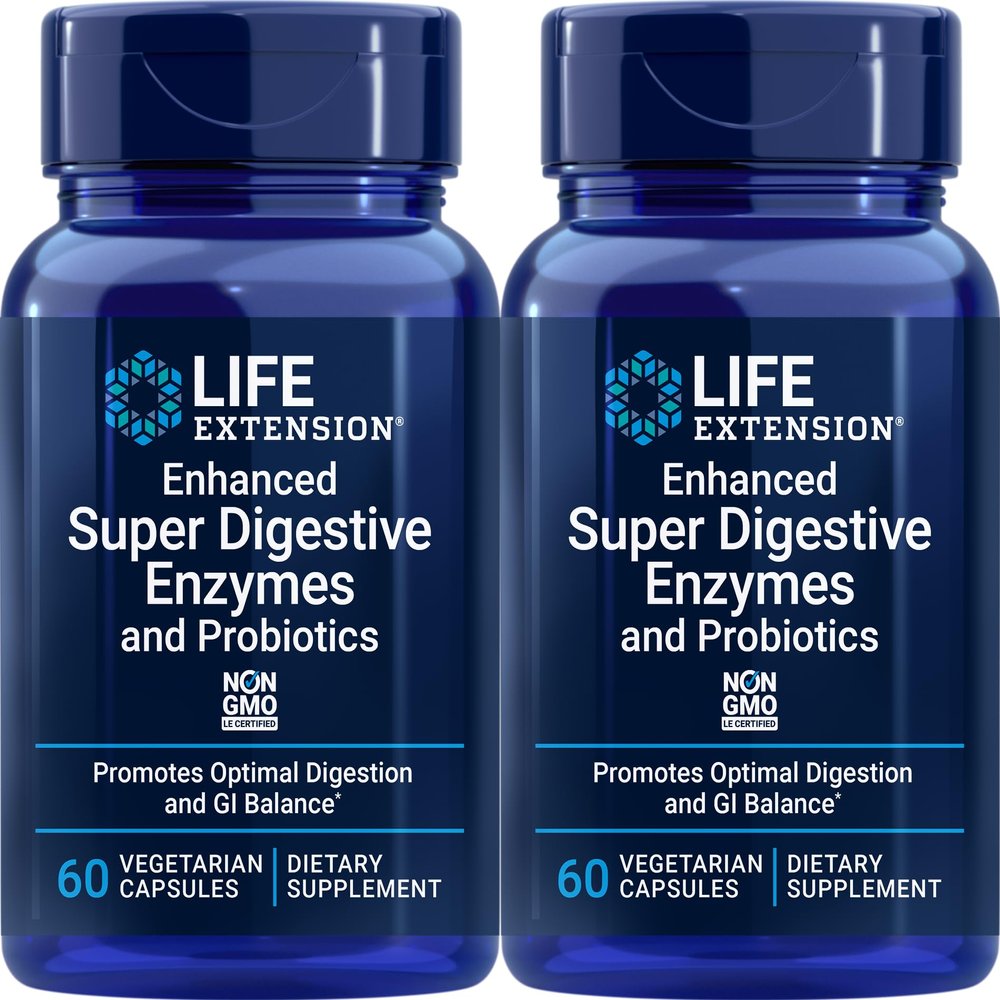 Life Extension Enhanced Super Digestive Enzymes and Probiotics, 60 Vegetarian Capsules (Pack of 2)