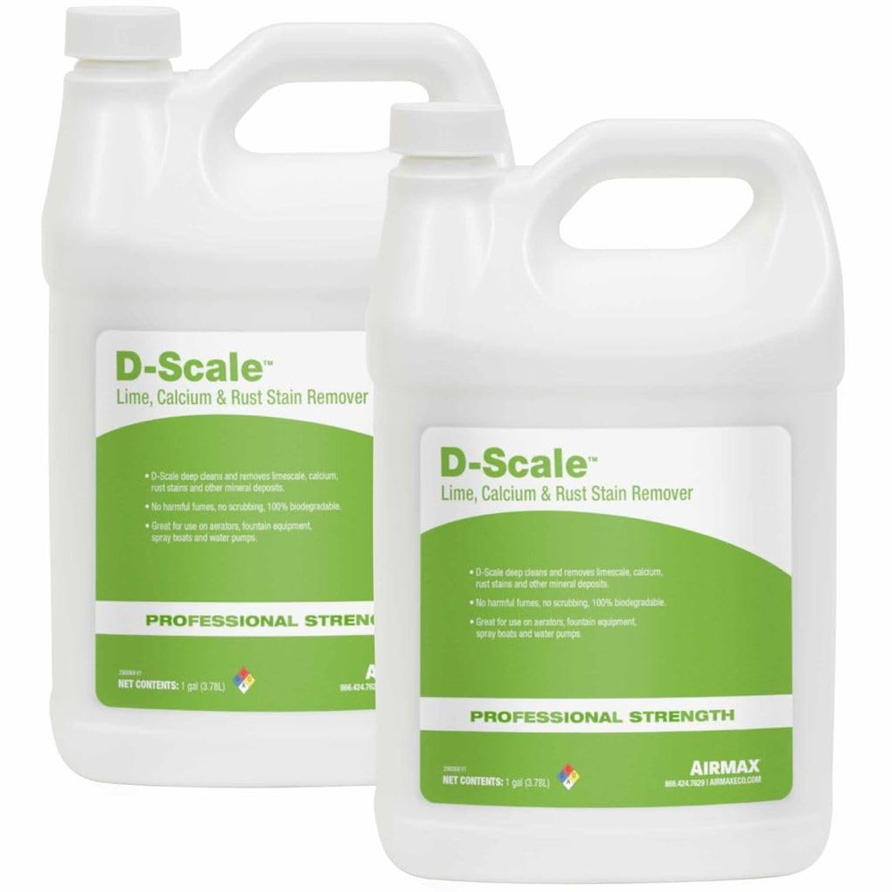 Airmax D-Scale Fountain & Aeration Cleaner for Pond & Lake Equipment, Remove Limescale, Calcium & Rust Stain, Aquatic Safe Cleaning Treatment, 1 Gallon, Case of 2