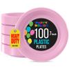 Party Solids Pink Plastic Plates For Party 7" Pink Disposable Plates Heavy Duty 100 Pcs Plastic Dinnerware Sets Heavy Duty 350 GSM Disposable Dinnerware Set view 1