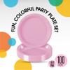 Party Solids Pink Plastic Plates For Party 7" Pink Disposable Plates Heavy Duty 100 Pcs Plastic Dinnerware Sets Heavy Duty 350 GSM Disposable Dinnerware Set view 2