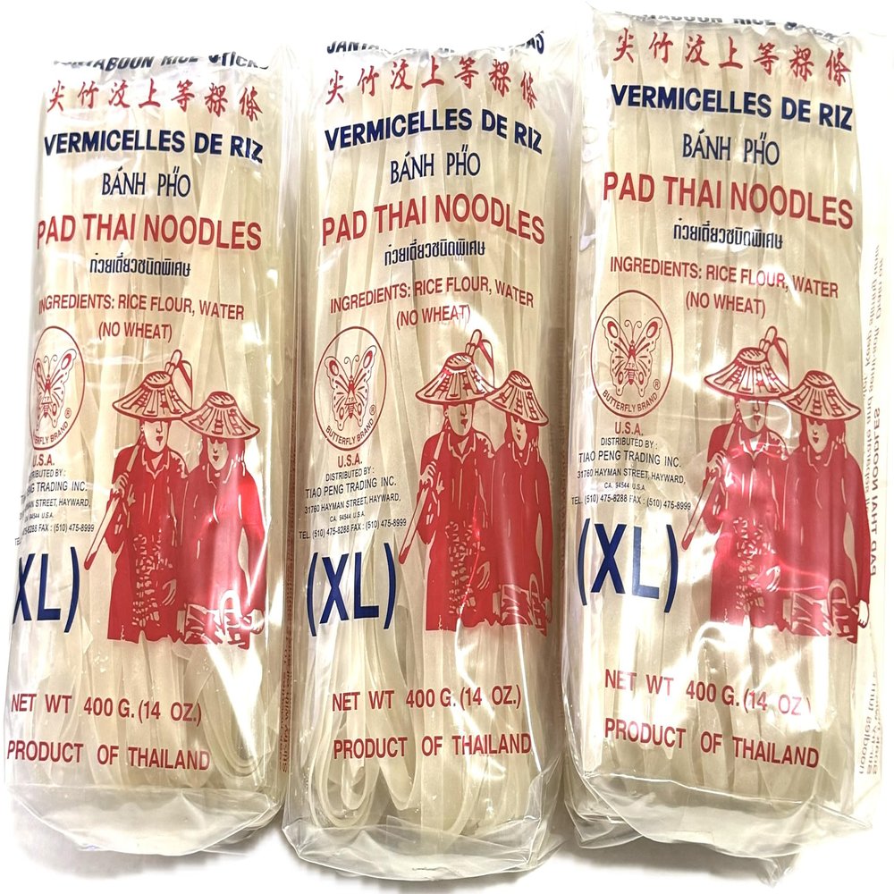 14oz Butterfly Brand Jantaboon Rice Sticks Pad Thai Noodle, Size XL (Pack of 3)
