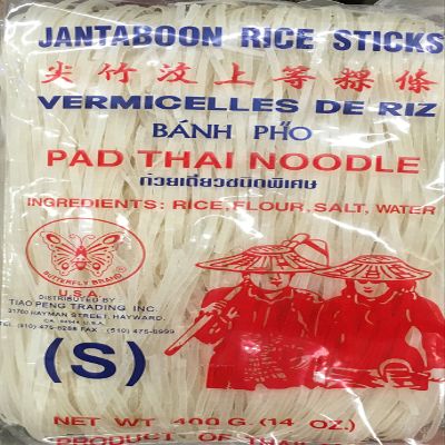 14oz Butterfly Brand Jantaboon Rice Sticks Pad Thai Noodle, Size S (Pack of 3)