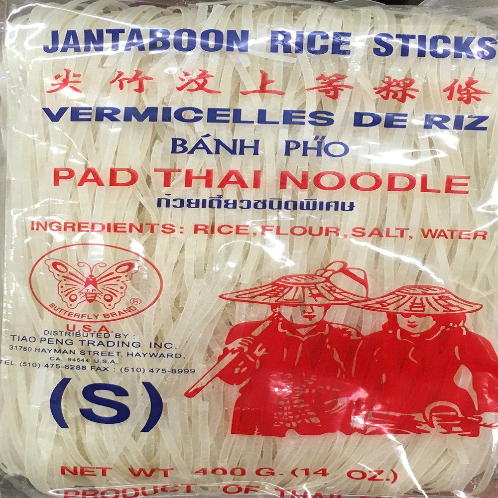 14oz Butterfly Brand Jantaboon Rice Sticks Pad Thai Noodle, Size S (Pack of 3)