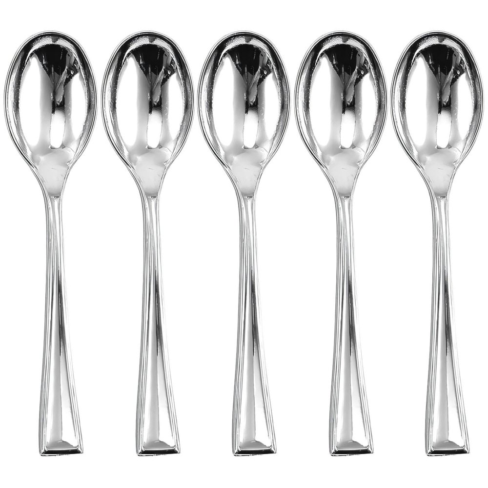 Elegant Silver Mini Spoons - 4" (30-Pack) - Perfect for Desserts & Tasting Parties - Sturdy & Reusable, Stand-Out Tableware Accessory