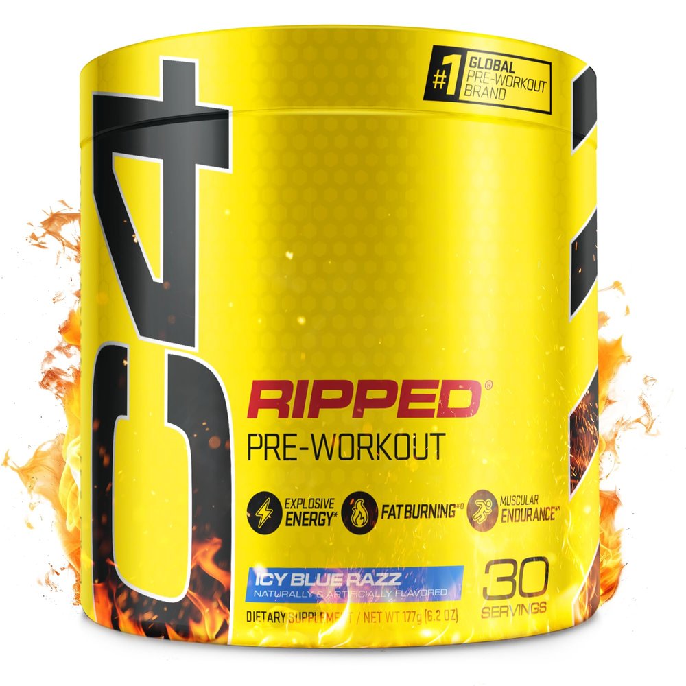 Cellucor C4 Ripped Pre Workout Powder for Energy, Beta Alanine, Sugar Free Energy Supplement Preworkout for Men & Women - 150mg Caffeine + Creatine-Free - Icy Blue Razz - 30 Servings