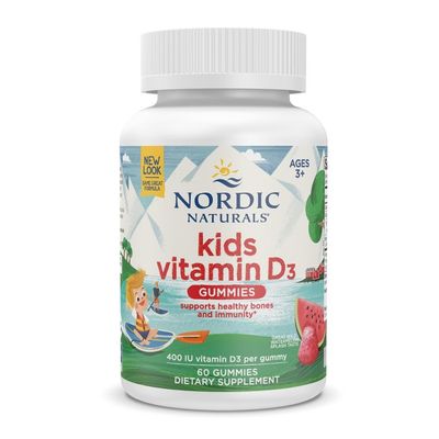 Nordic Naturals Vitamin D3 Gummies Kids, Wild Watermelon Splash - 60 Gummies - 400 IU Vitamin D3 - Bone Health, Healthy Immunity - Non-GMO, Vegetarian - 60 Servings