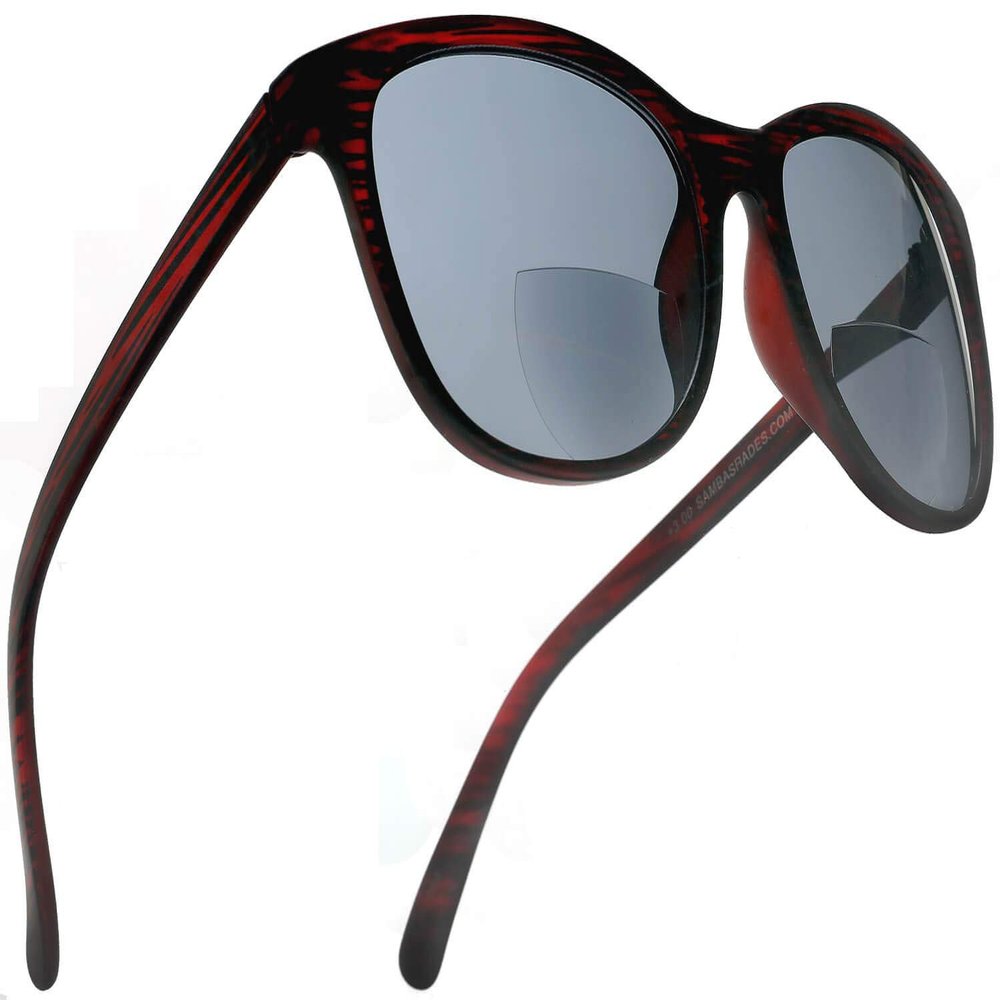 SAMBA SHADES Bifocal Sun Readers Fashion Reading Sunglasses with Matte Black and Wine Red Frame, Grey Lens, 1.0 Magnification for Men and Women