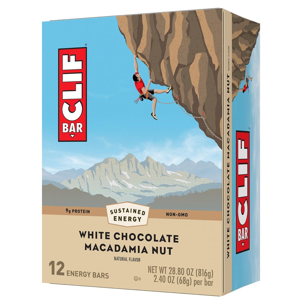CLIF BAR - White Chocolate Macadamia Nut Flavor - Made with Organic Oats - Non-GMO - Plant Based - Energy Bars - 2.4 oz. (12 Pack)