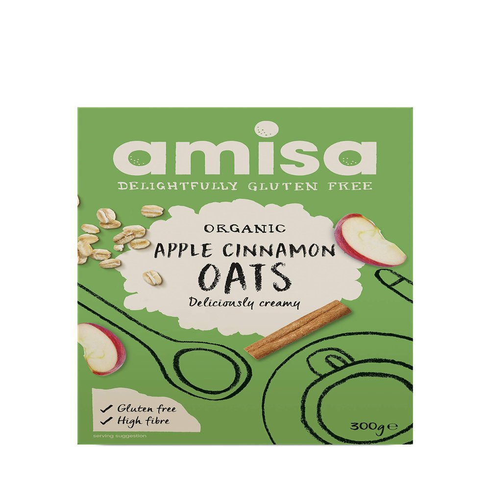 Amisa Organic Gluten Free Porridge Oats with Apple & Cinnamon 300g