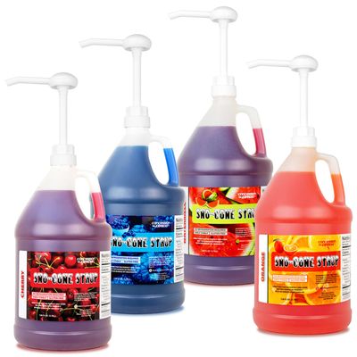 Sno-Cone Syrup - Four Gallons with Pumps (Blue Raspberry-Orange-Cherry-Watermelon)