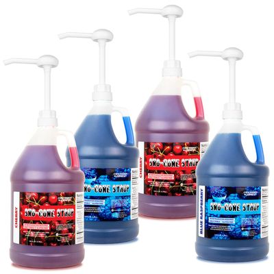 Sno-Cone Syrups - Four Gallons with Pumps (Blue Raspberry-Blue Raspbery-Cherry-Cherry)