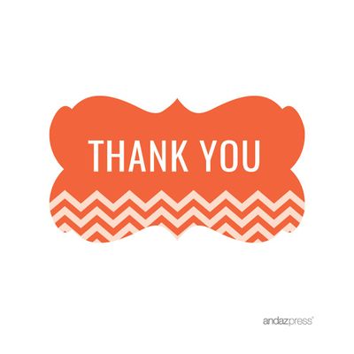 Andaz Fancy Frame Rectangular Gift Label Stickers, Chevron Style, Thank You, Tangerine Orange, 36-Pack