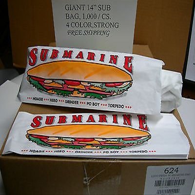 Giant 14" Submarine Hoagie Grinder Hero Torpedo Po Boy Bag 1000 Cs. Colorful